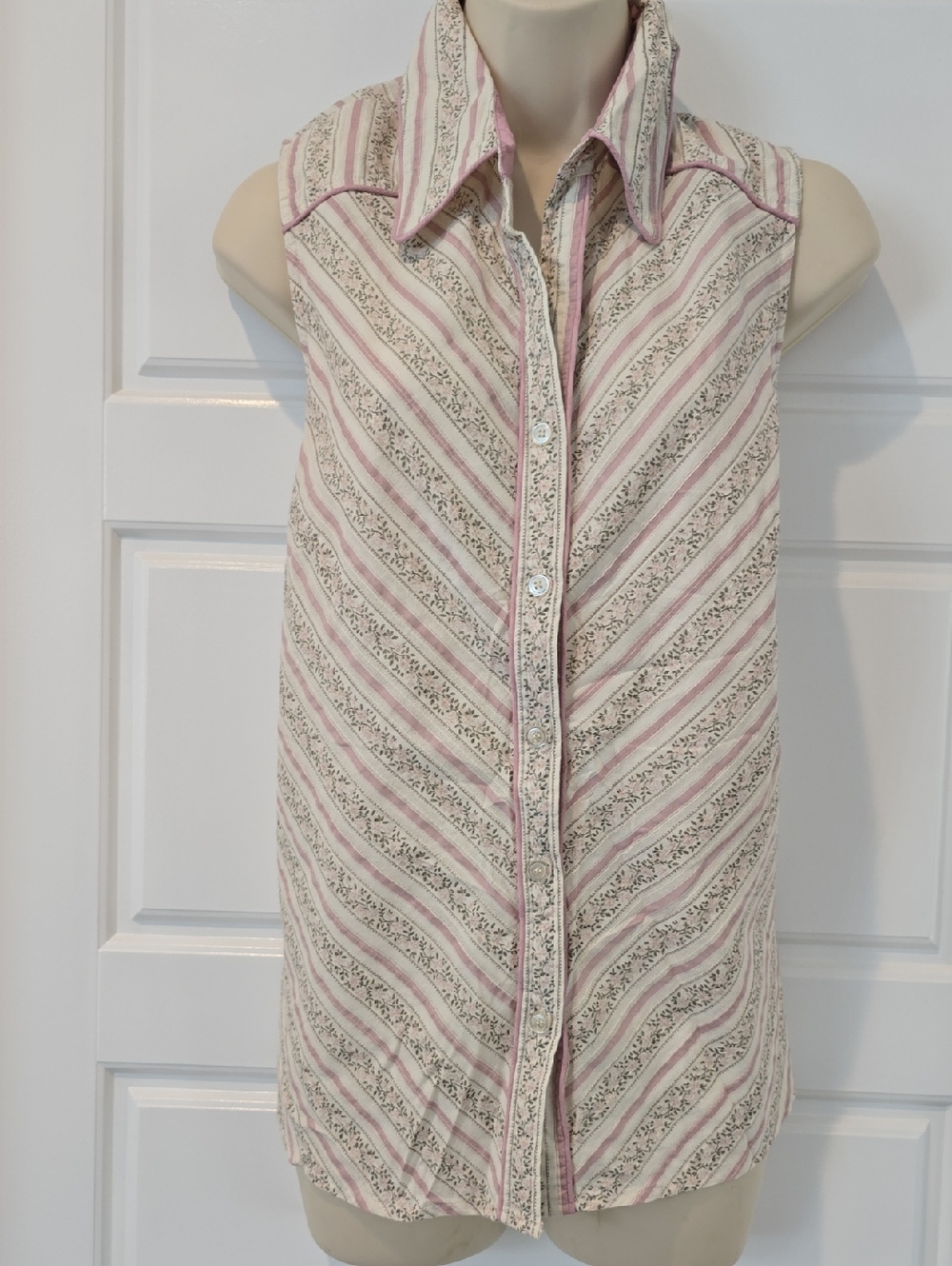 Venezia Pink and Cream Striped Blouse with Floral Detail